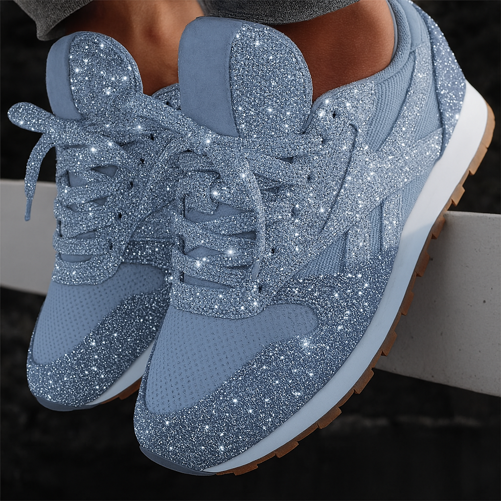 Sneakers da donna con tacco grosso e glitter