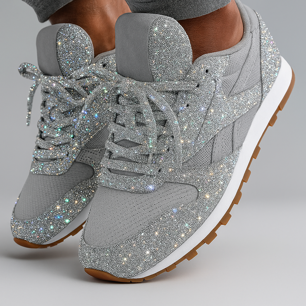 Sneakers da donna con tacco grosso e glitter
