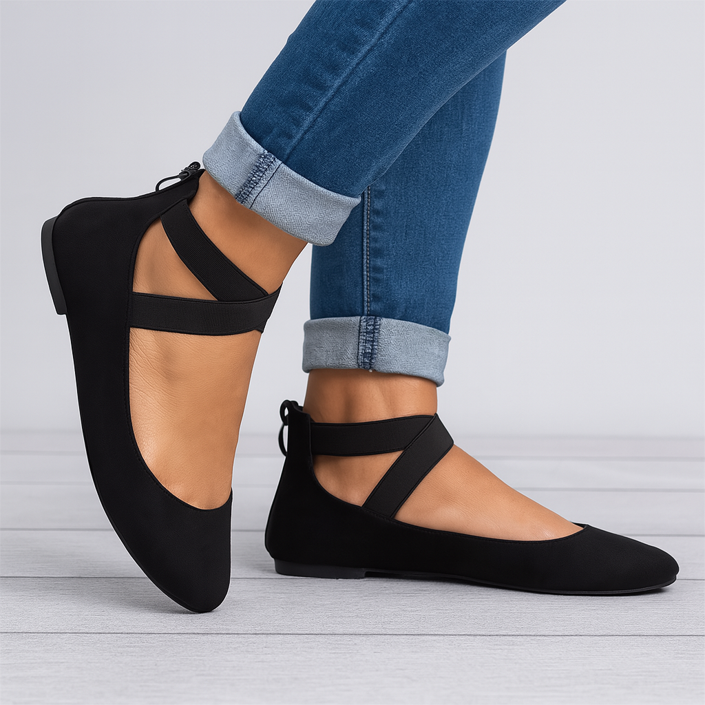 Ballerine effetto scamosciato con cinturino elastico da donna