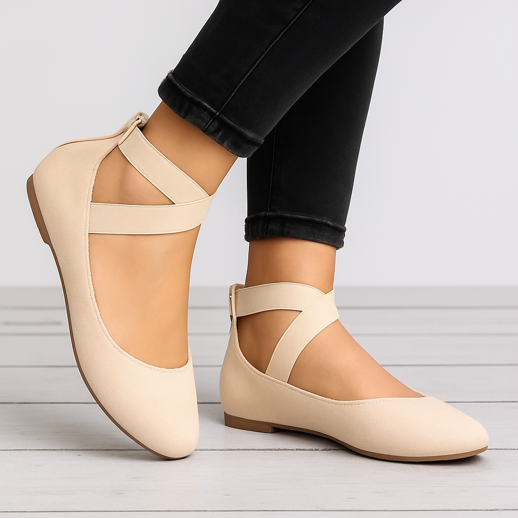 Ballerine effetto scamosciato con cinturino elastico da donna