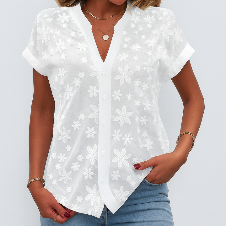 Blusa Floreale a Maniche Corte da Donna