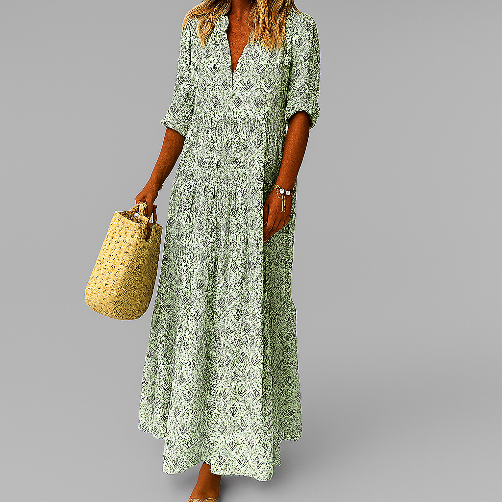 Abito Maxi Leggero con Stampa Vintage da Donna