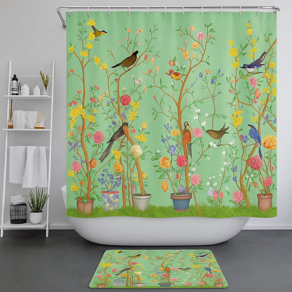 Decorazione per bagno verde vibrante con tappetino abbinato
