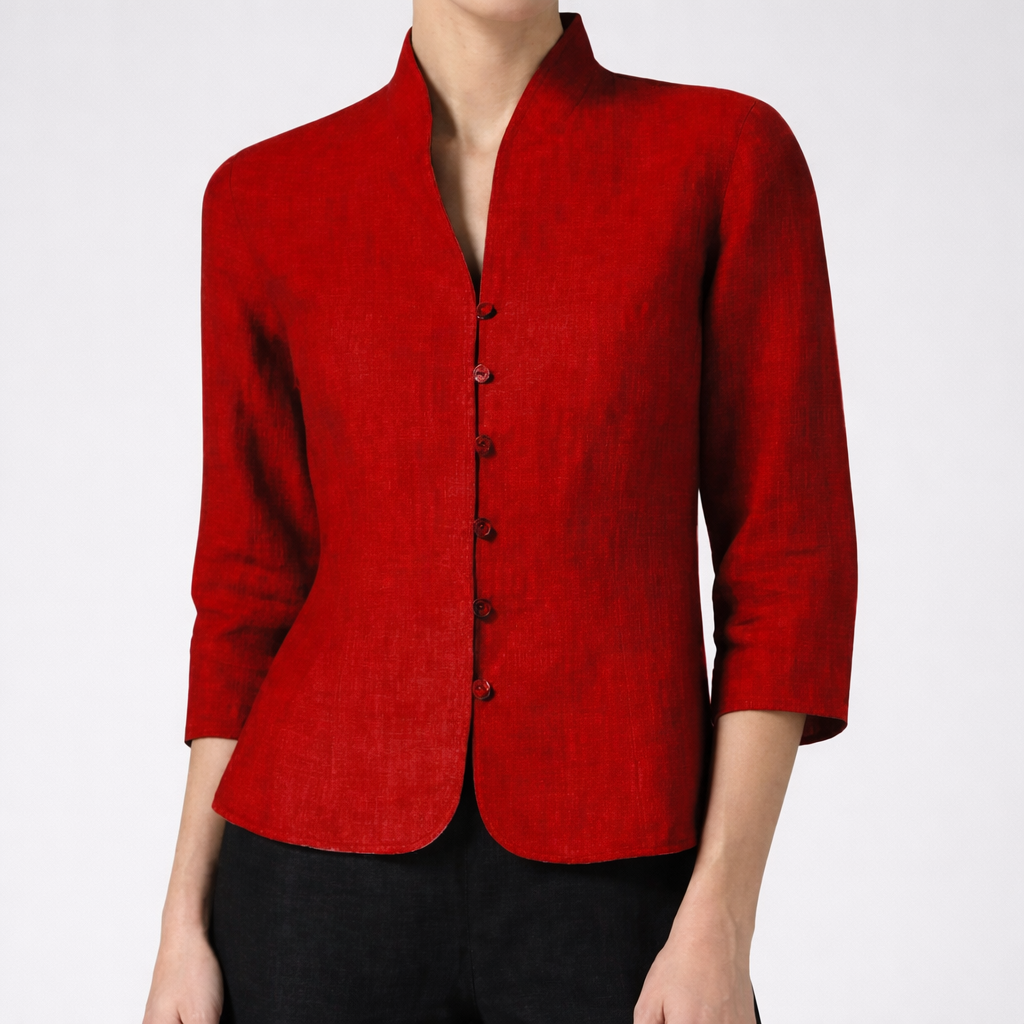 Blusa Donna con Bottoni Frontali e Colletto Alto