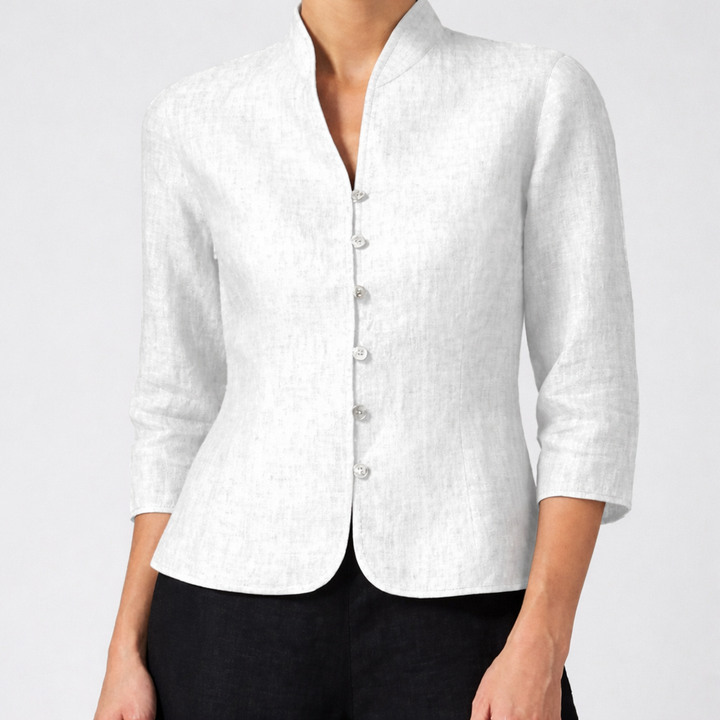 Blusa Donna con Bottoni Frontali e Colletto Alto