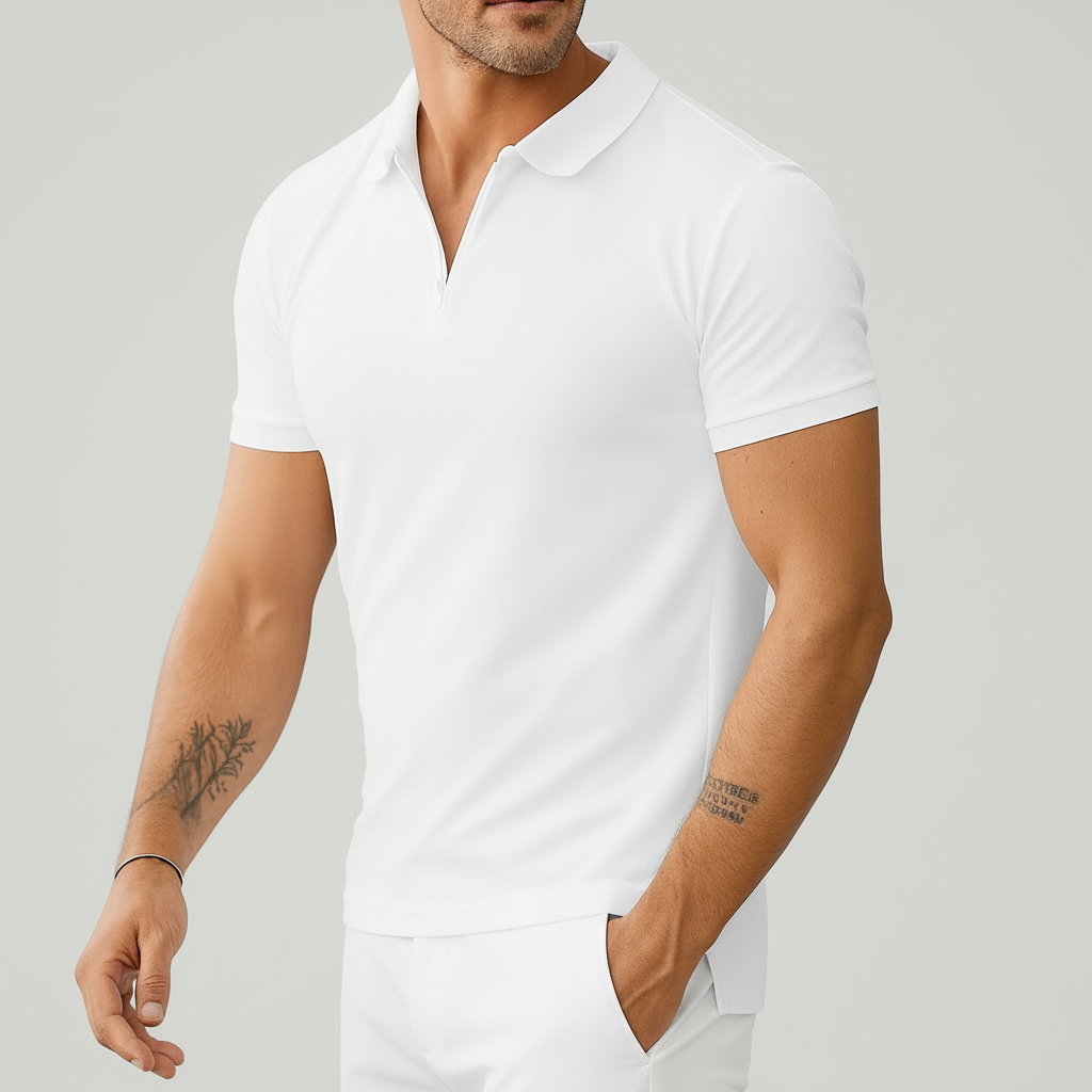 T-Shirt con Mezza Zip Polo per Uomini
