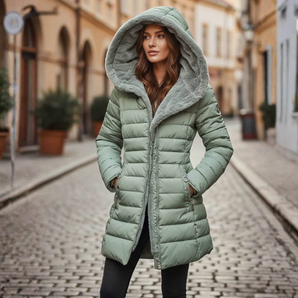 Giacca invernale trapuntata con cappuccio da donna