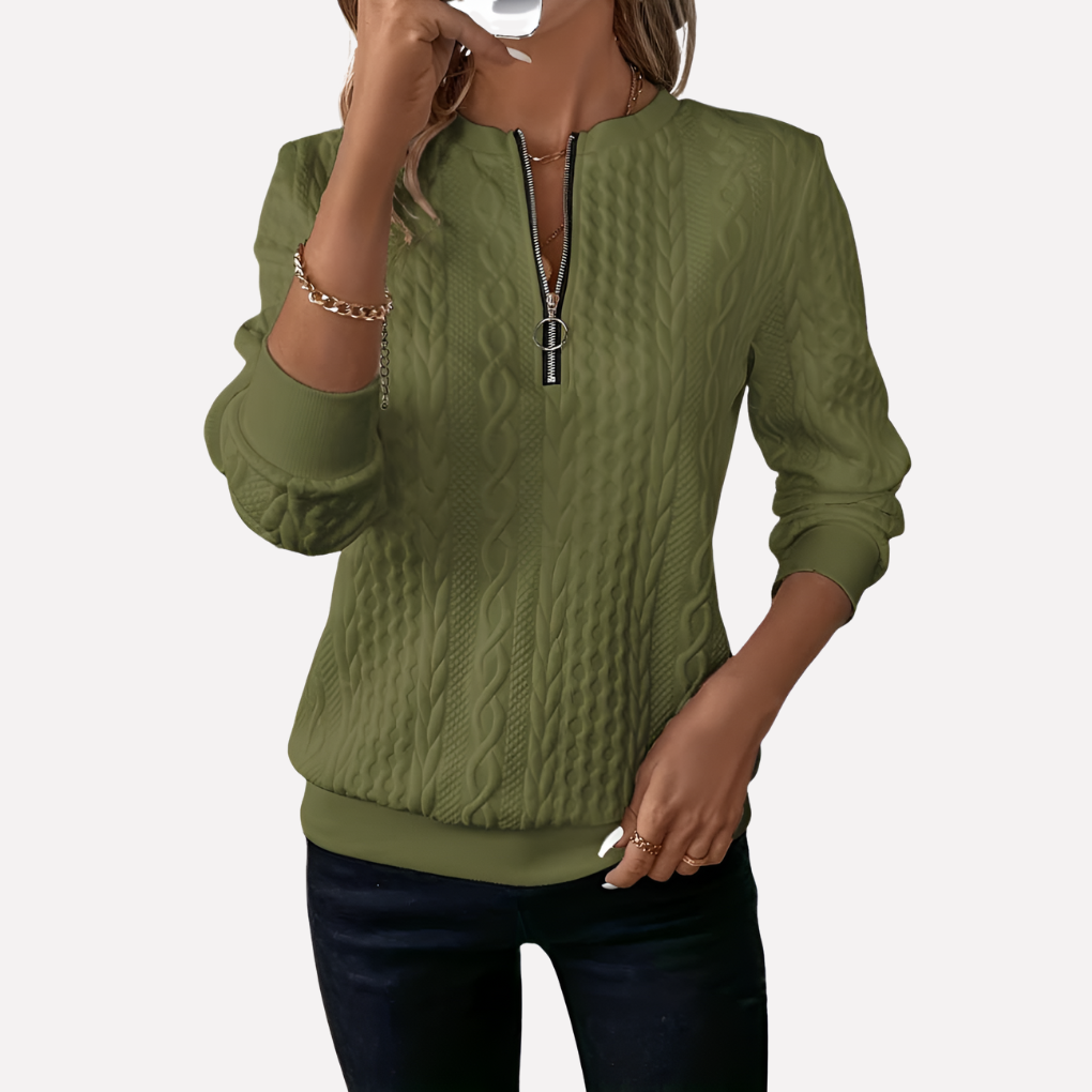 Maglione a Treccia da Donna con Collo con Zip