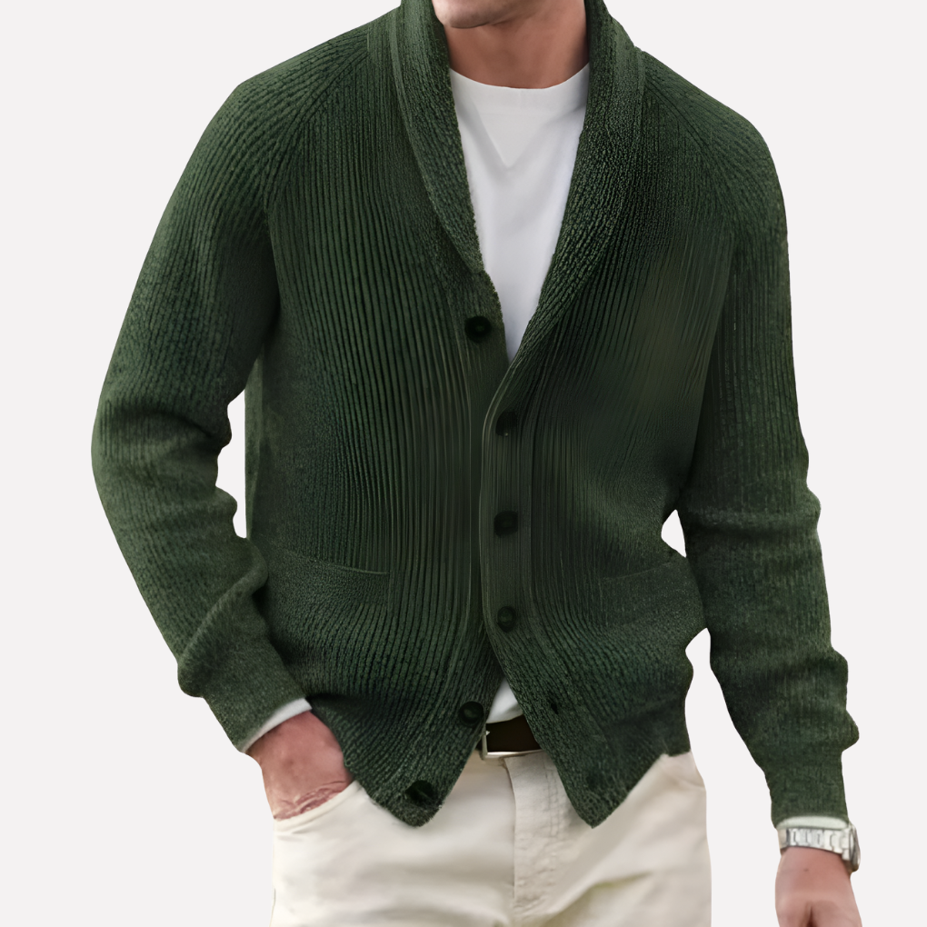 Cardigan da Uomo con Collo a Sciarpa e Frontale a Bottoni