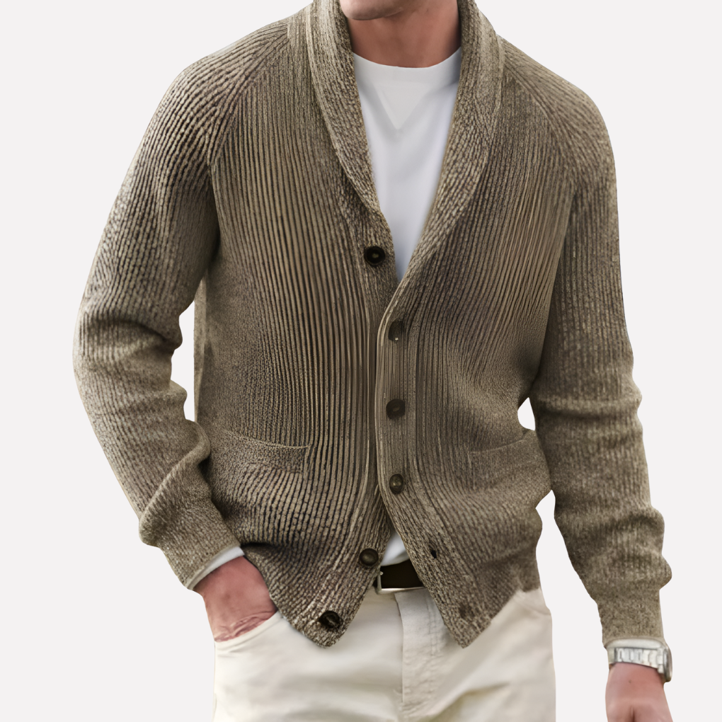 Cardigan da Uomo con Collo a Sciarpa e Frontale a Bottoni