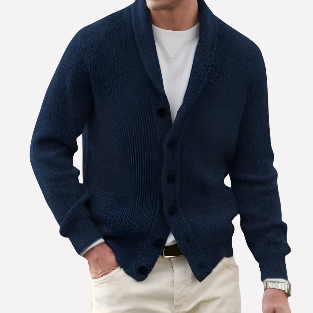 Cardigan da Uomo con Collo a Sciarpa e Frontale a Bottoni