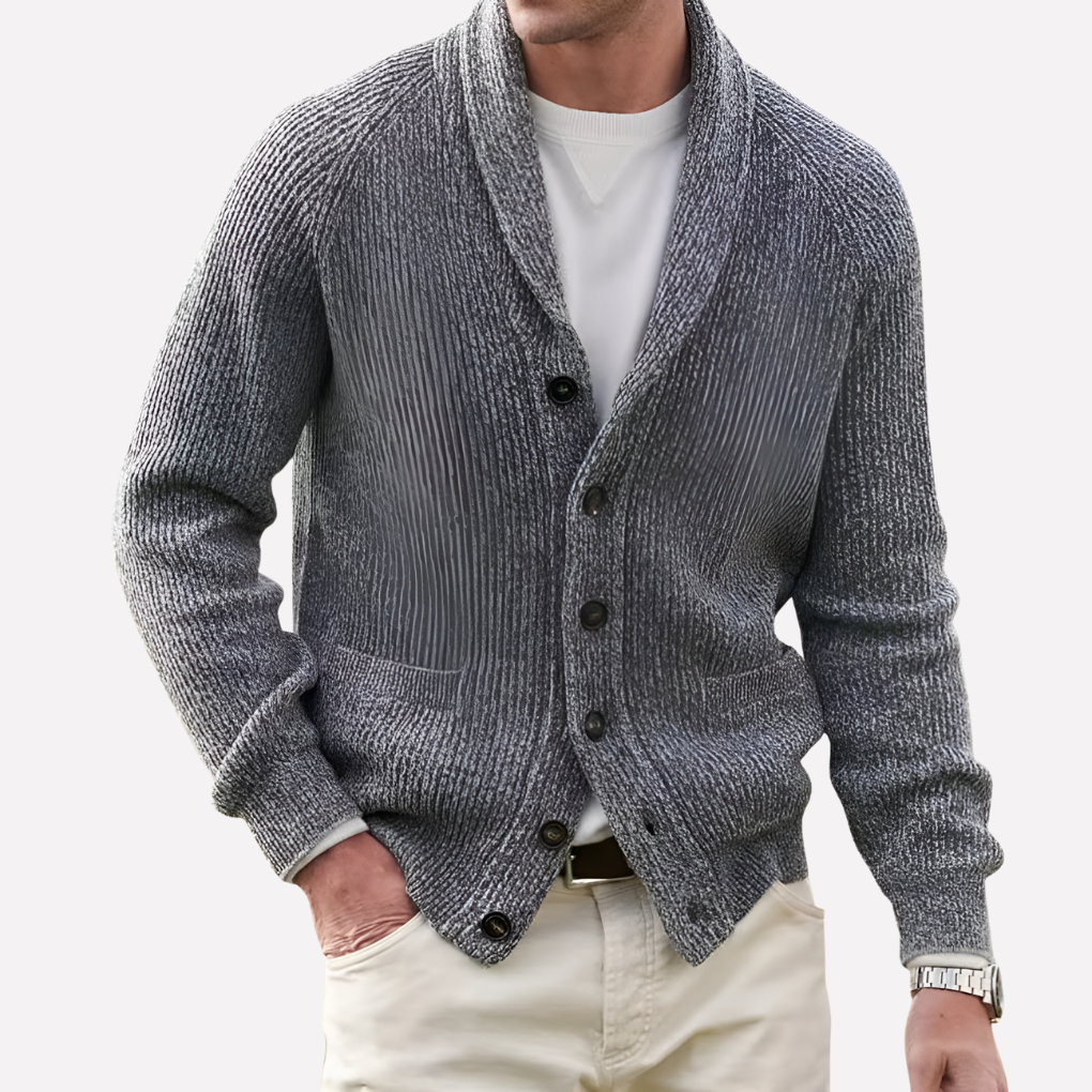 Cardigan da Uomo con Collo a Sciarpa e Frontale a Bottoni