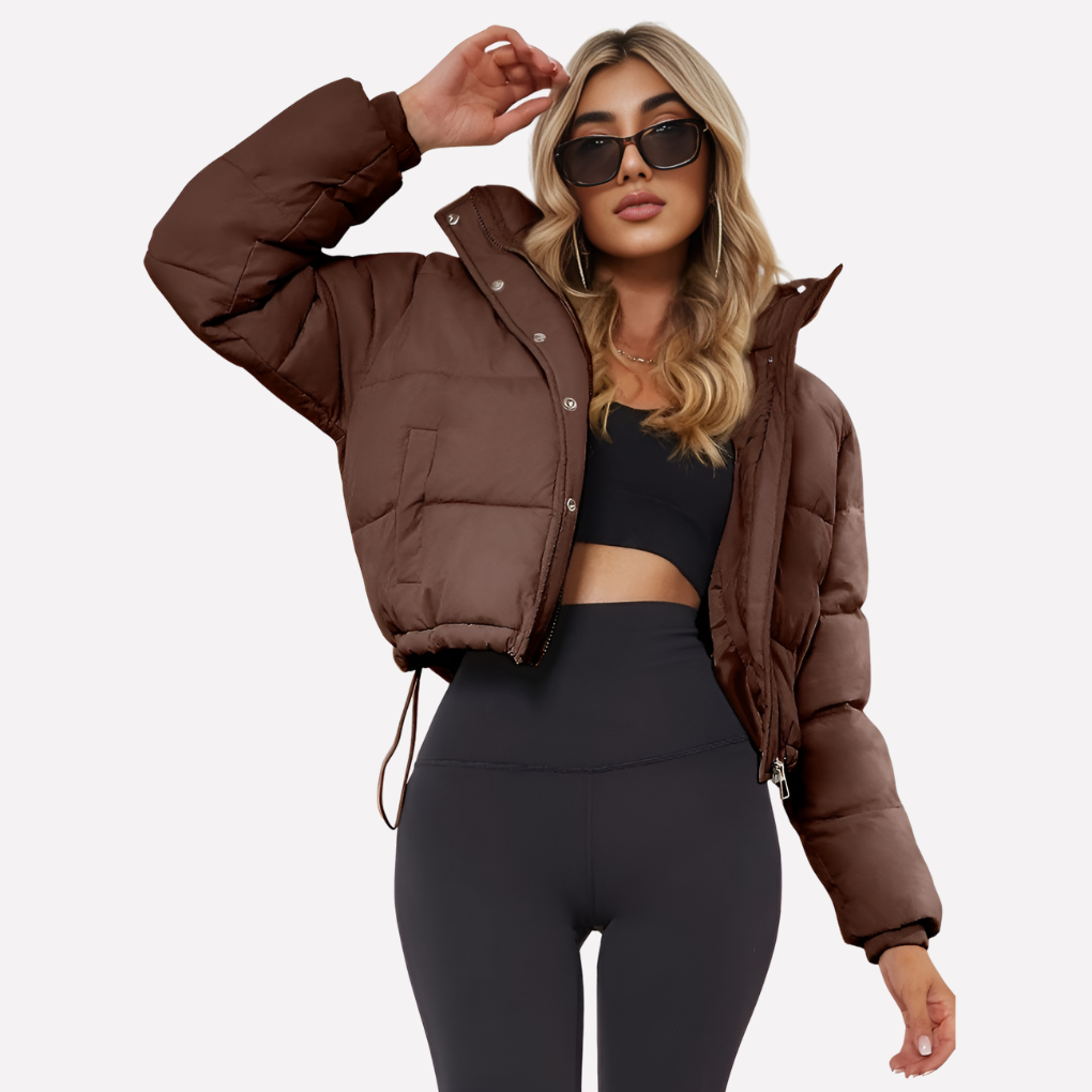Giacca corta con cappuccio e zip da donna