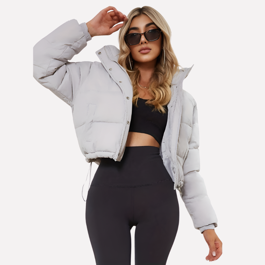 Giacca corta con cappuccio e zip da donna