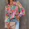 Camicia a maniche lunghe con bottone frontale a stampa floreale da donna