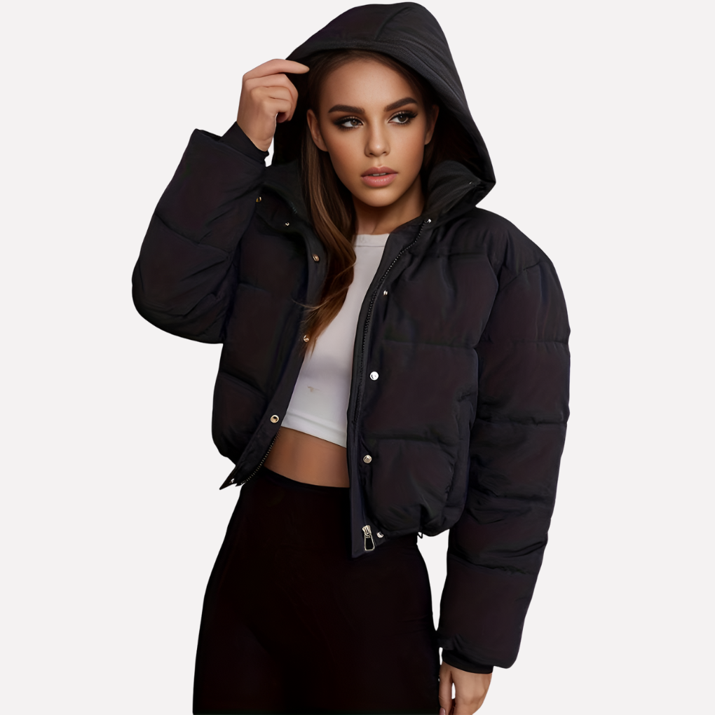 Giacca corta con cappuccio e zip da donna