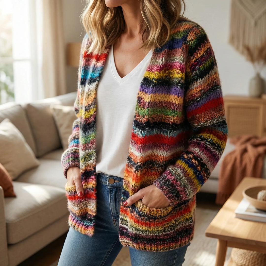 Chromova - Cardigan a righe in maglia con apertura frontale