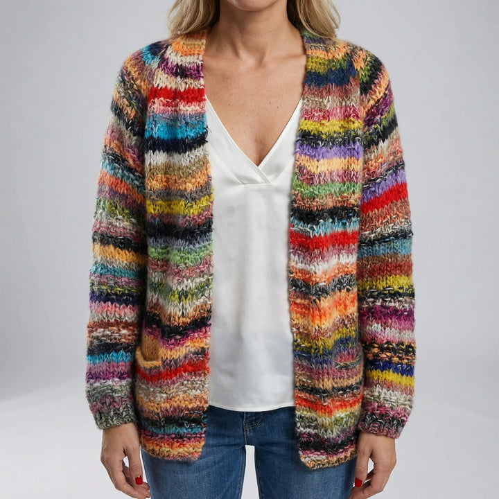 Chromova - Cardigan a righe in maglia con apertura frontale