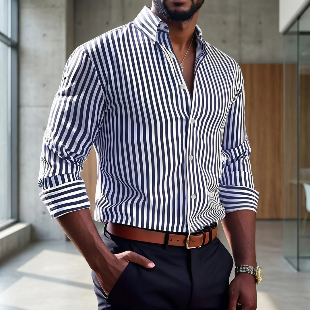 Claddurn - Camicia a maniche lunghe a righe con bottoni