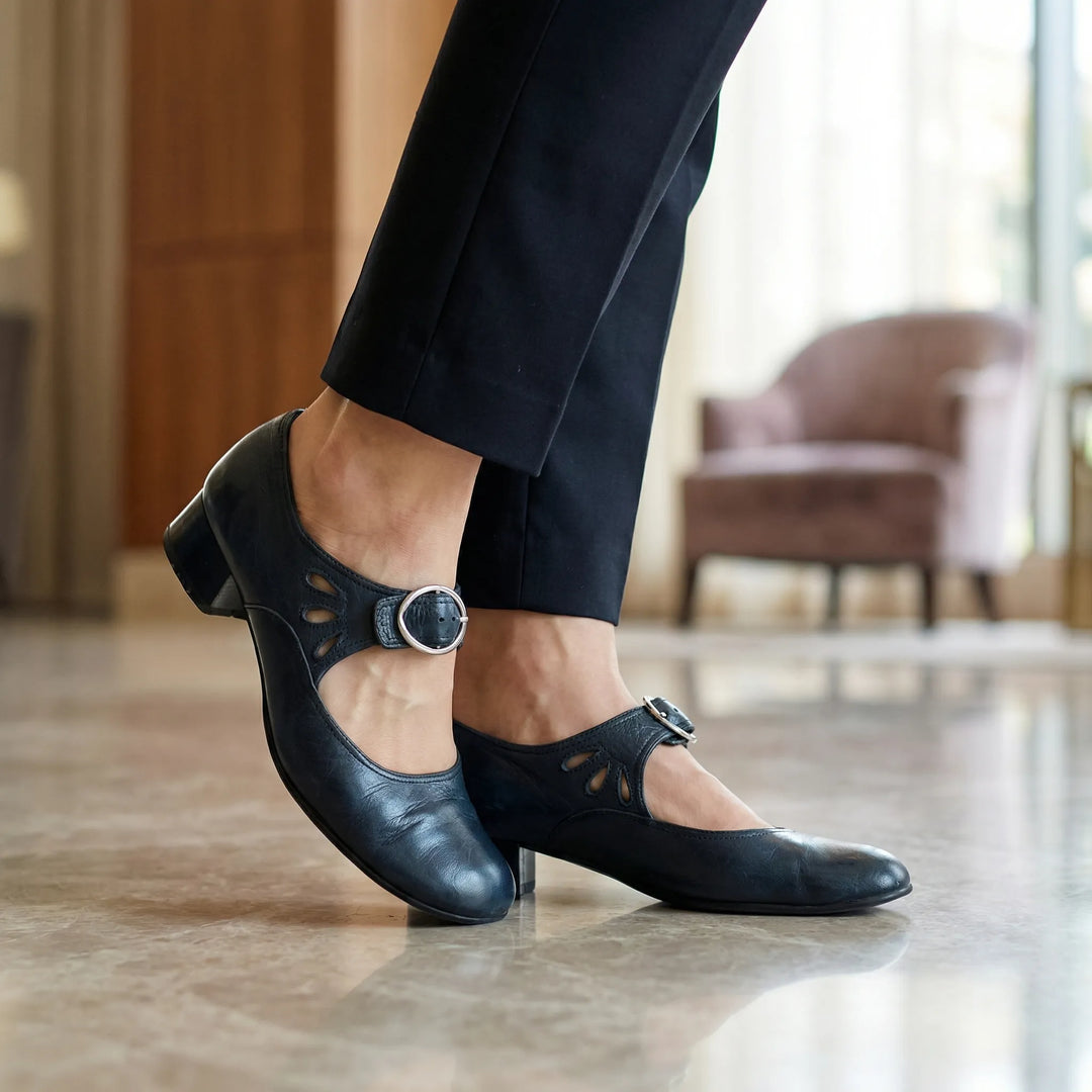 Claspette - Ballerine Mary Jane con tacco basso a blocco