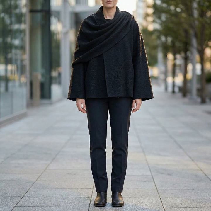 Cloryne - Cappotto da donna a mantella drappeggiata