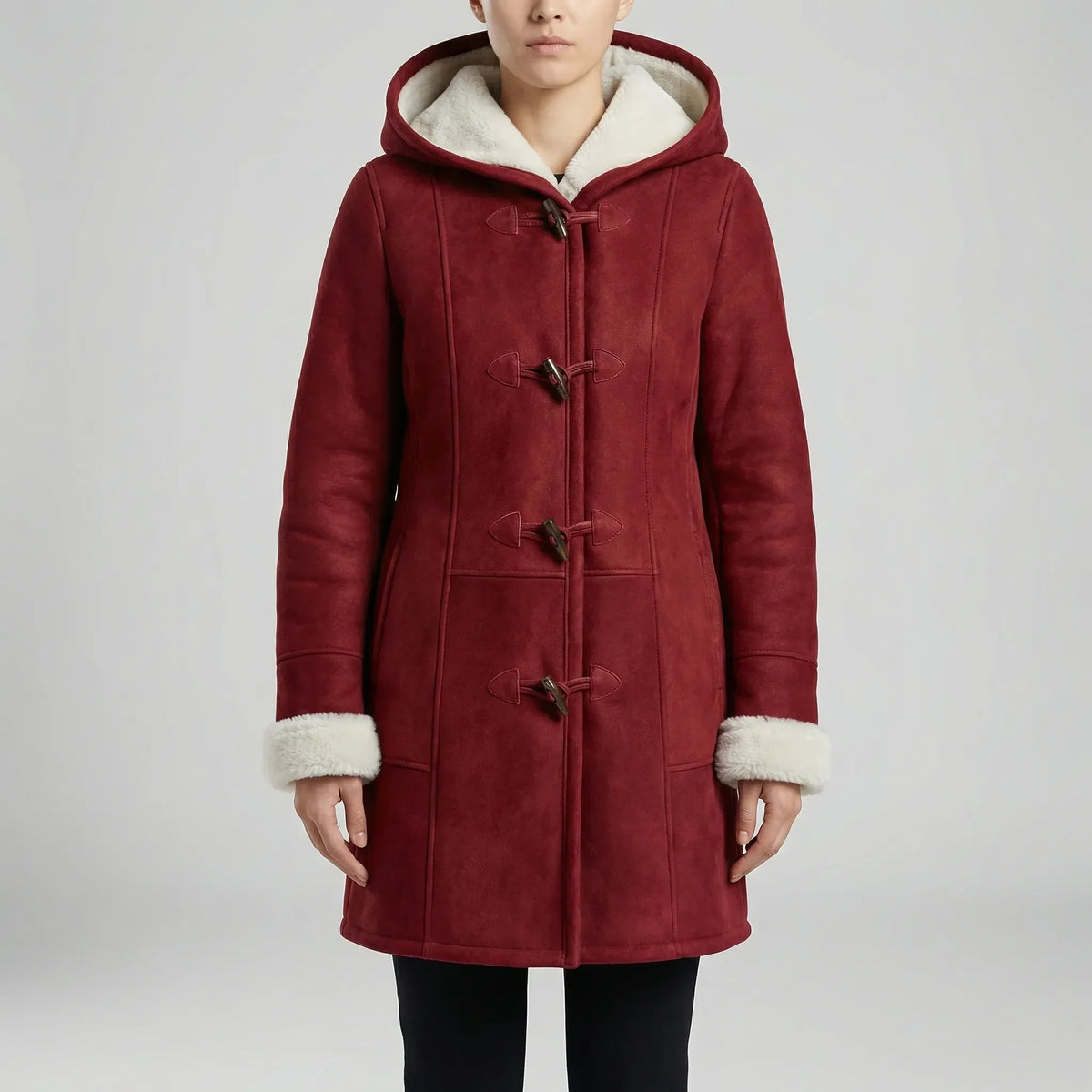 Cappotto a Maglia con Cappuccio di Lunghezza Media