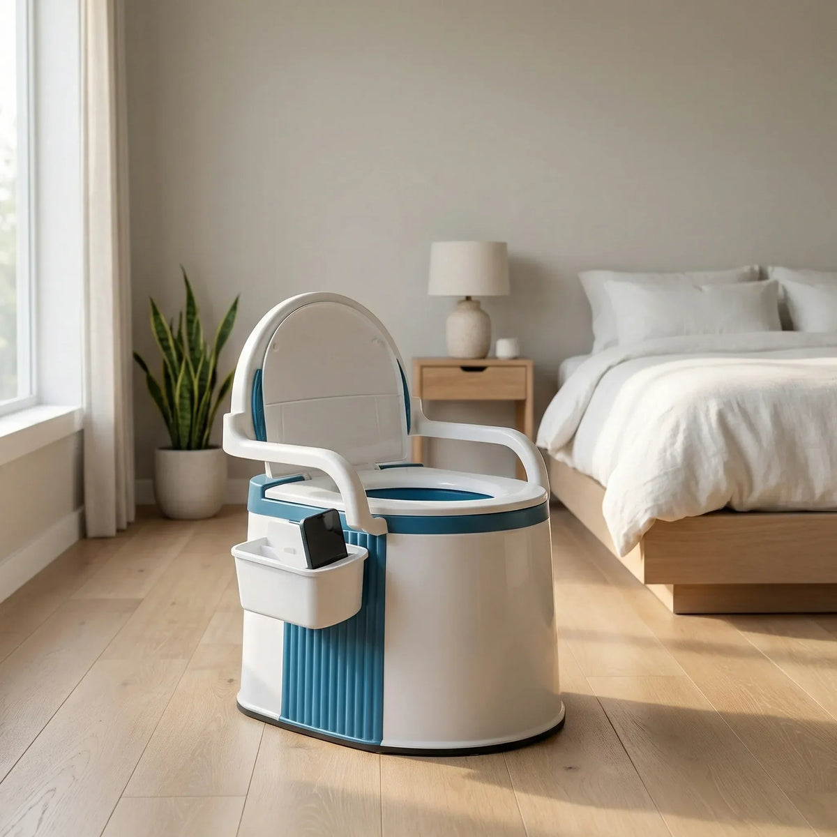 Comodino Portatile Con Schienale E Braccioli