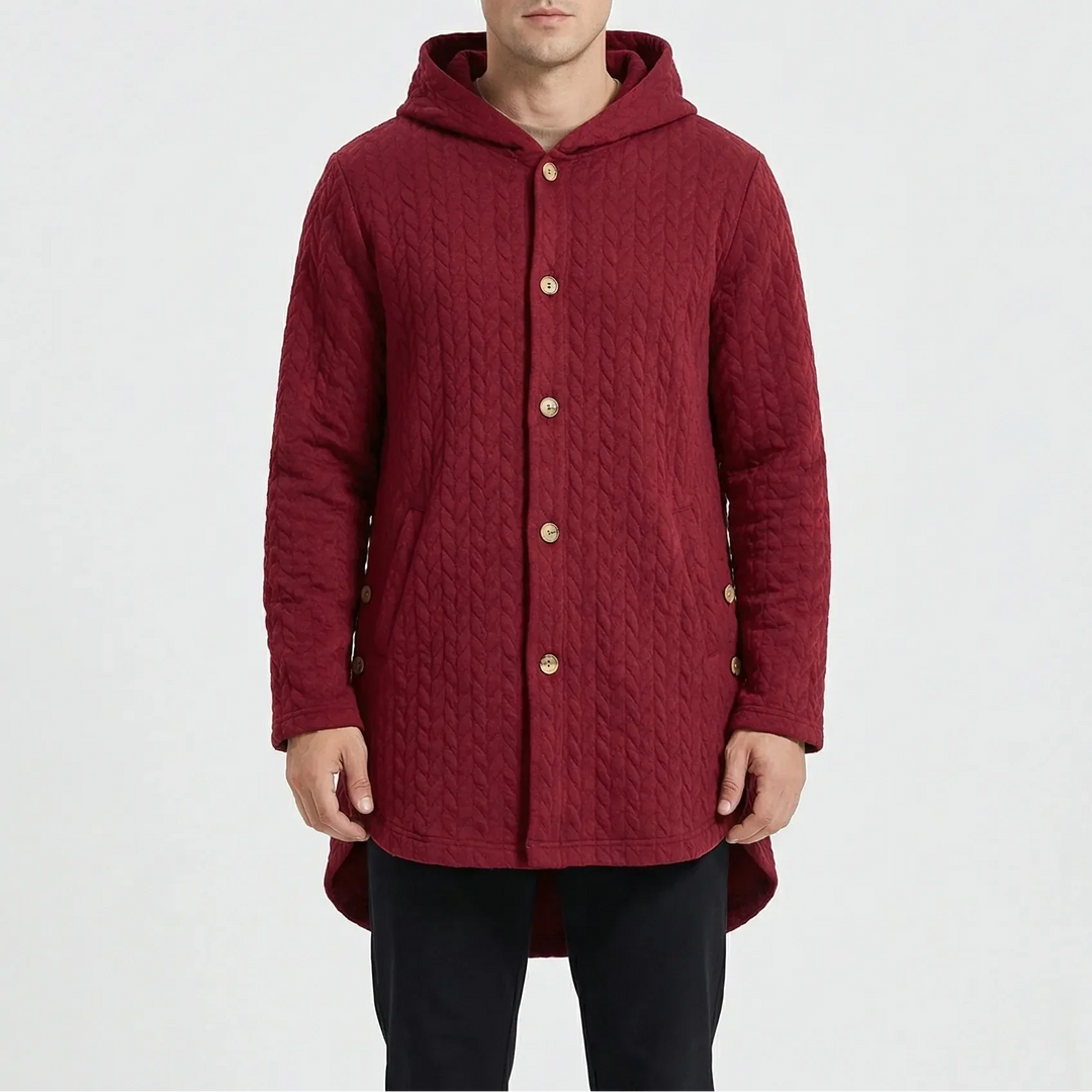 Cozwyn - Cappotto testurizzato con cappuccio e abbottonatura frontale