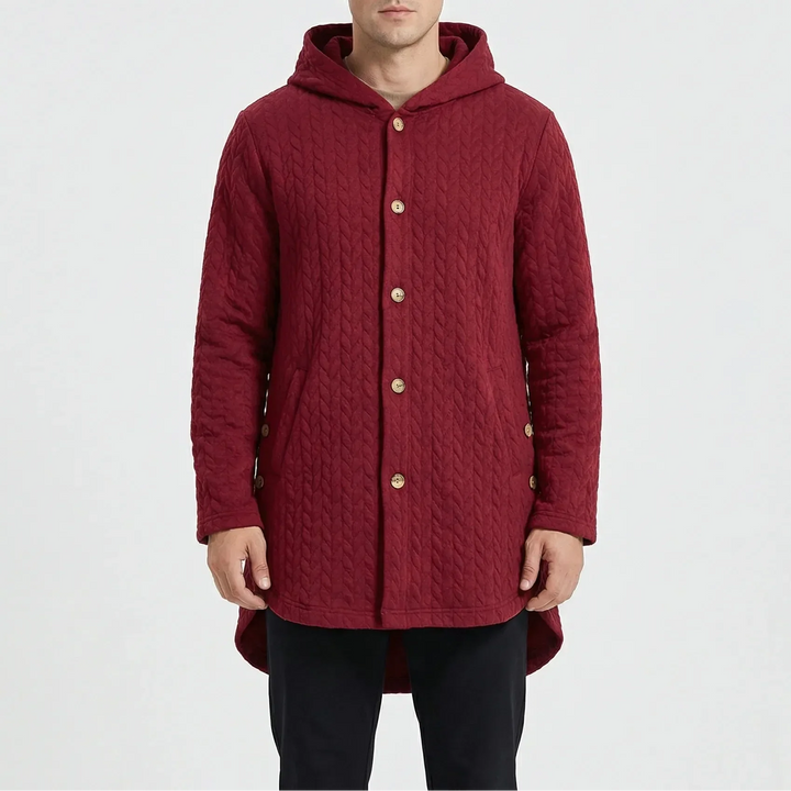 Cozwyn - Cappotto testurizzato con cappuccio e abbottonatura frontale