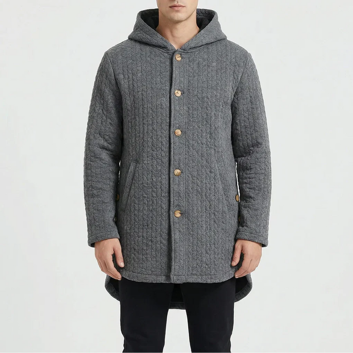 Cozwyn - Cappotto testurizzato con cappuccio e abbottonatura frontale