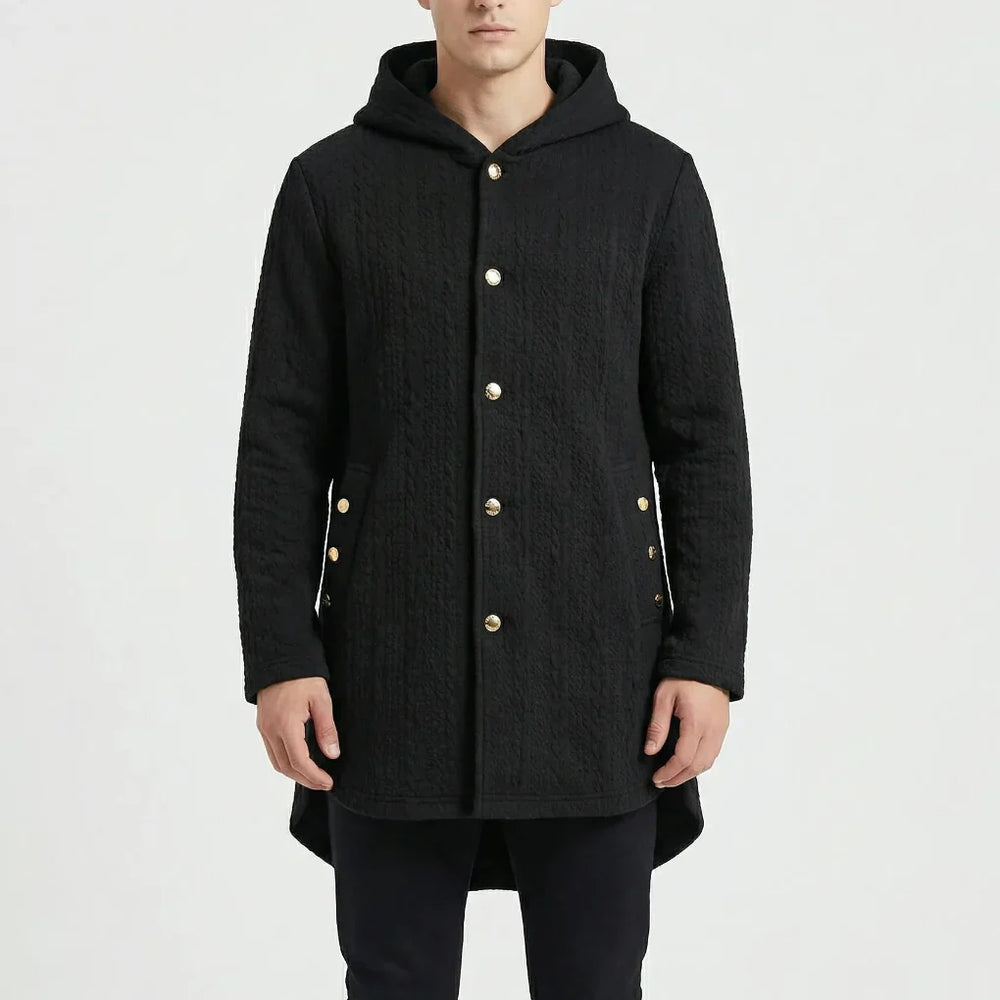 Cozwyn - Cappotto testurizzato con cappuccio e abbottonatura frontale