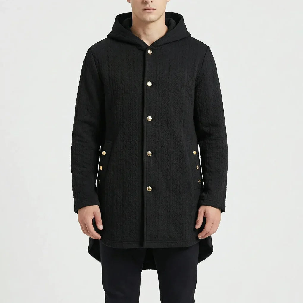 Cozwyn - Cappotto testurizzato con cappuccio e abbottonatura frontale