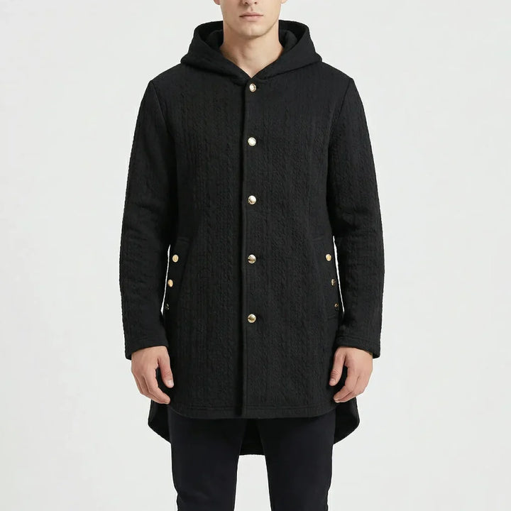 Cozwyn - Cappotto testurizzato con cappuccio e abbottonatura frontale