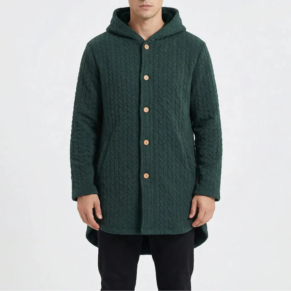 Cozwyn - Cappotto testurizzato con cappuccio e abbottonatura frontale