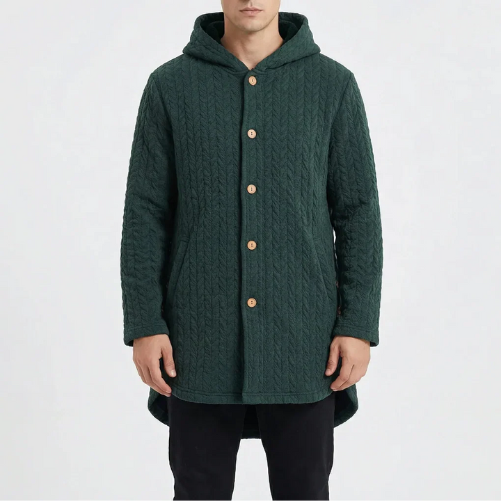 Cozwyn - Cappotto testurizzato con cappuccio e abbottonatura frontale
