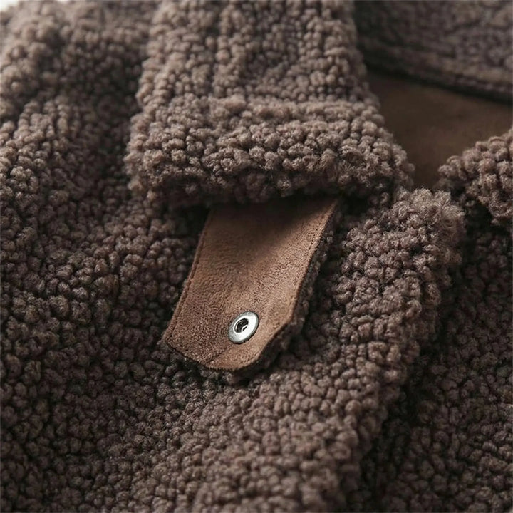 Cozyvent - Giacca corta in pile effetto orsetto con risvolto