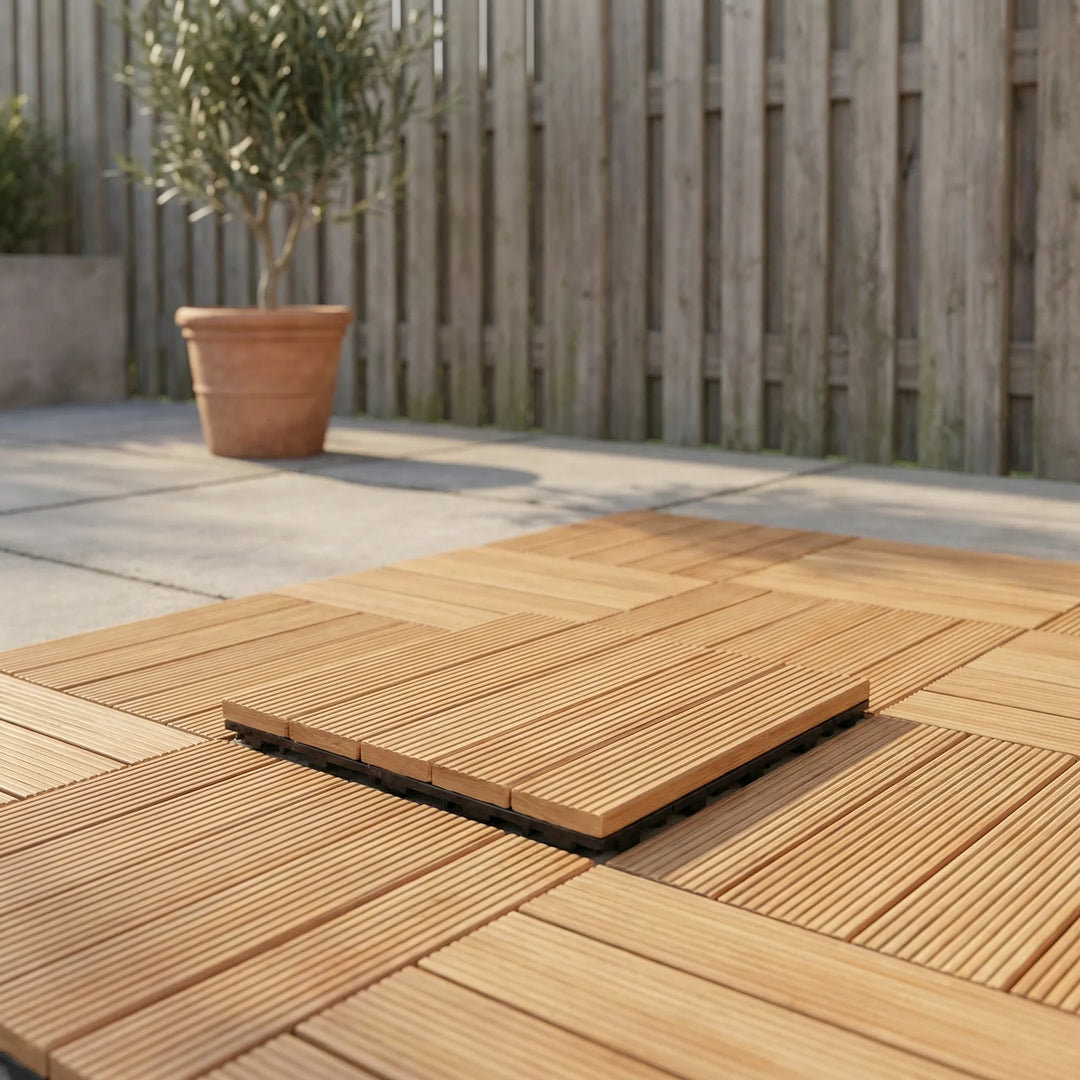 Deckora - Piastrelle per pavimenti esterni effetto legno ad incastro