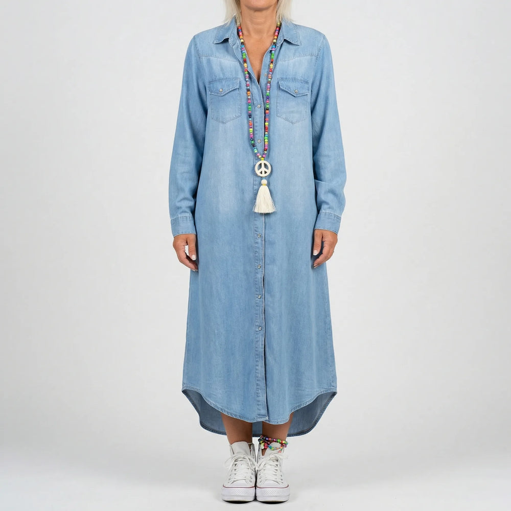 Denvara - Abito in denim a maniche lunghe con bottoni