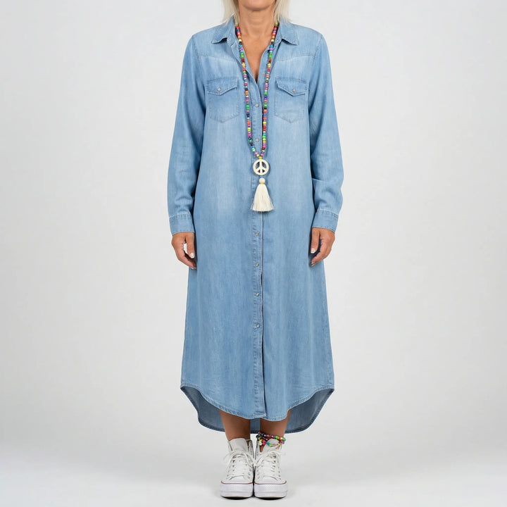 Denvara - Abito in denim a maniche lunghe con bottoni