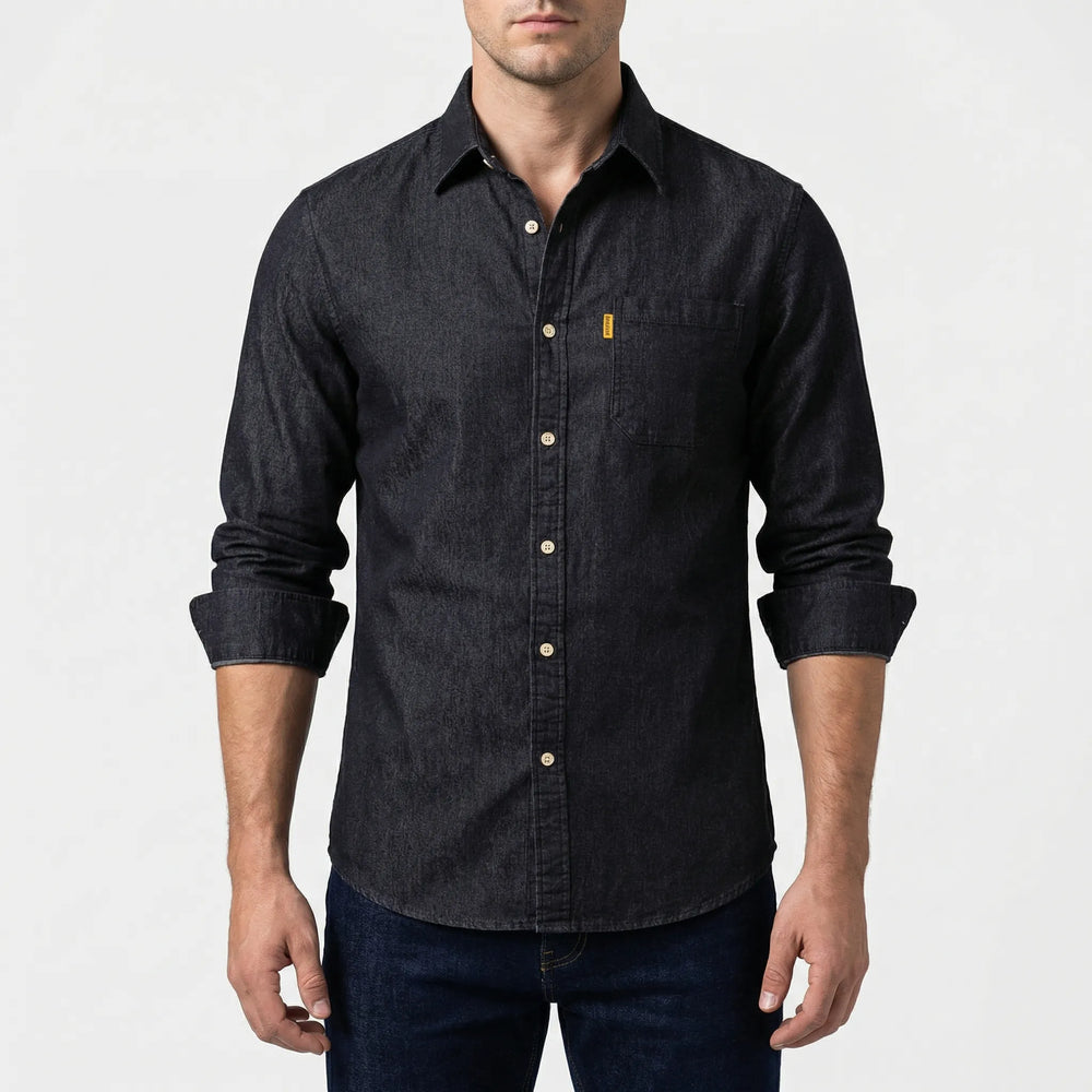 Denvoro - Camicia di jeans a maniche lunghe con bottoni sul davanti