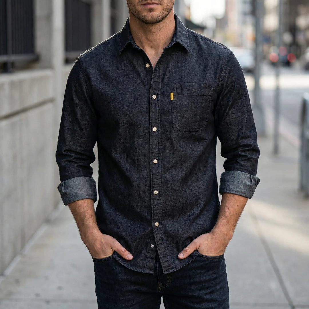 Denvrex - Camicia di jeans a maniche lunghe con bottoni