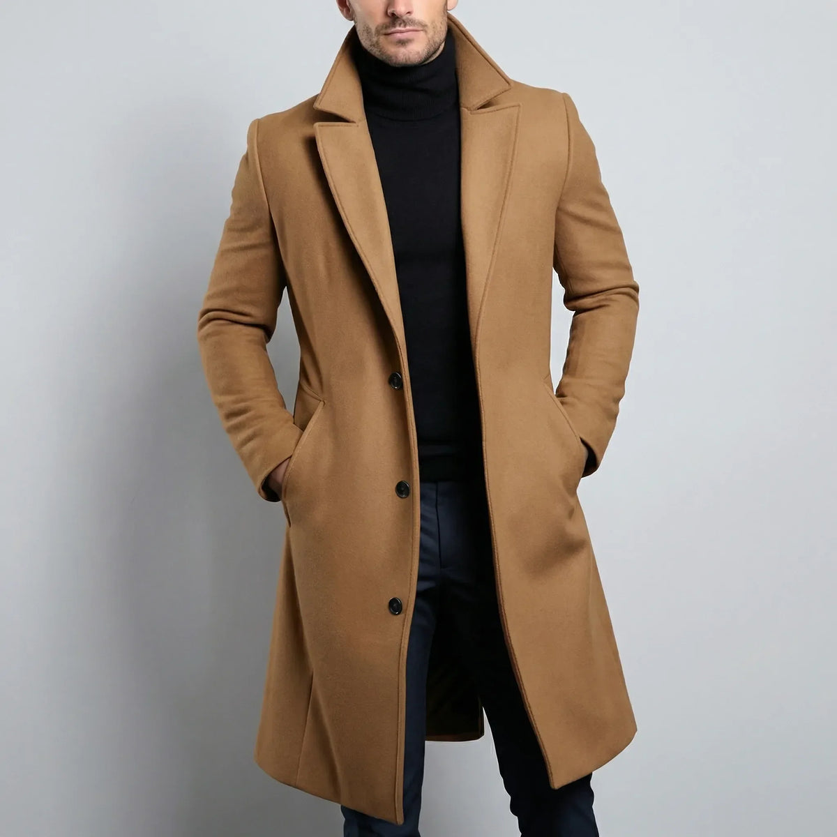 Cappotto lungo da uomo con revers a punta