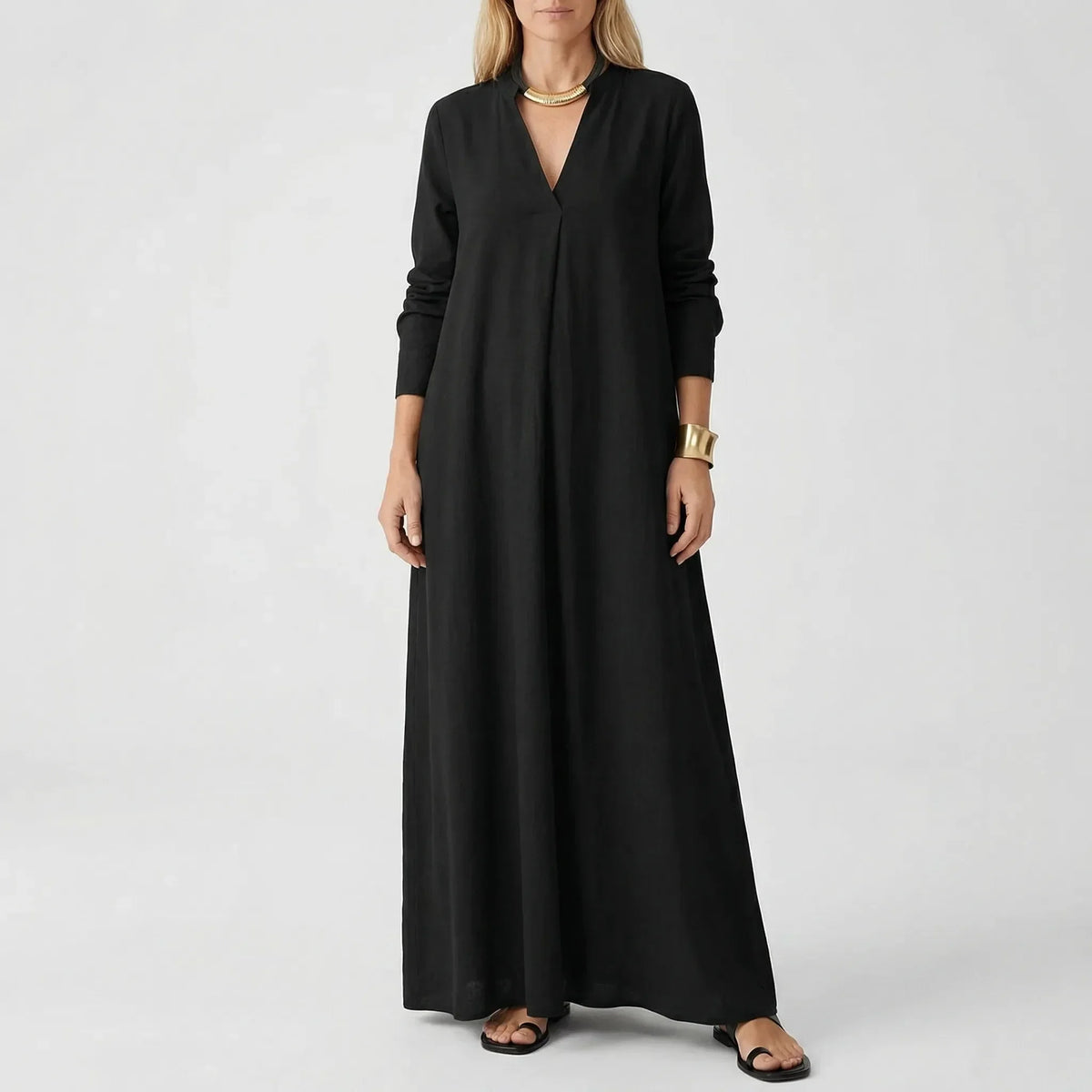 Abito lungo da donna con scollo a V e maniche 3/4