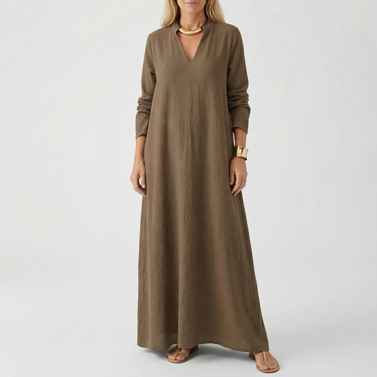 Abito lungo da donna con scollo a V e maniche 3/4