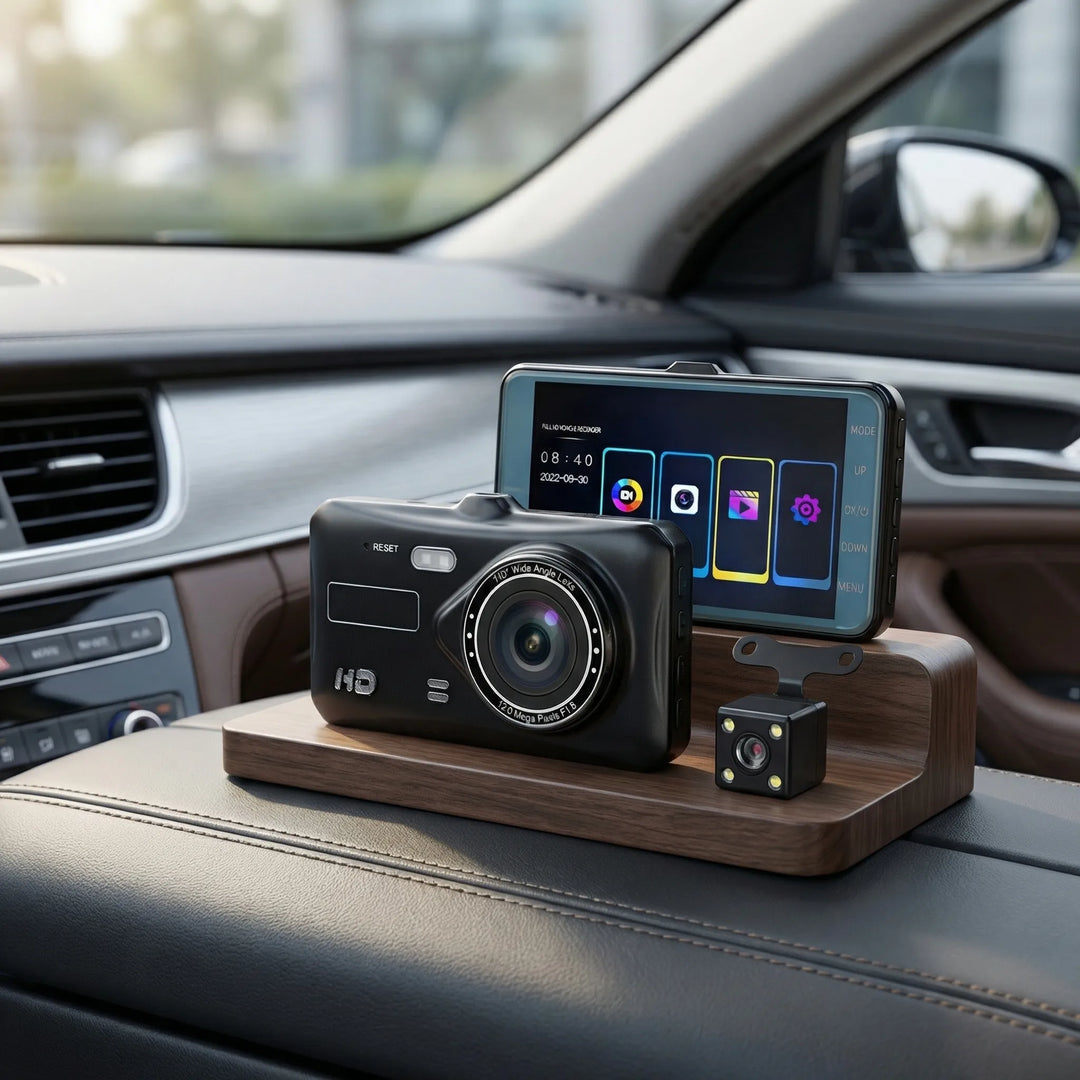 Drivlux - Telecamera da cruscotto wireless a doppia lente per veicoli