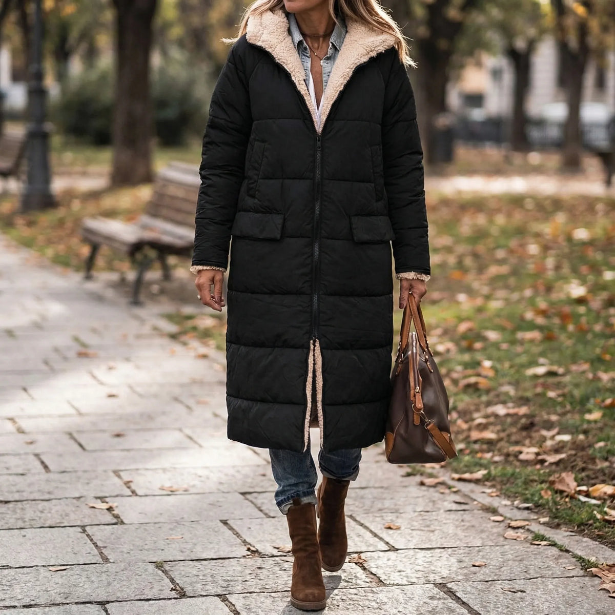 Cappotto Invernale Lungo Reversibile con Cappuccio