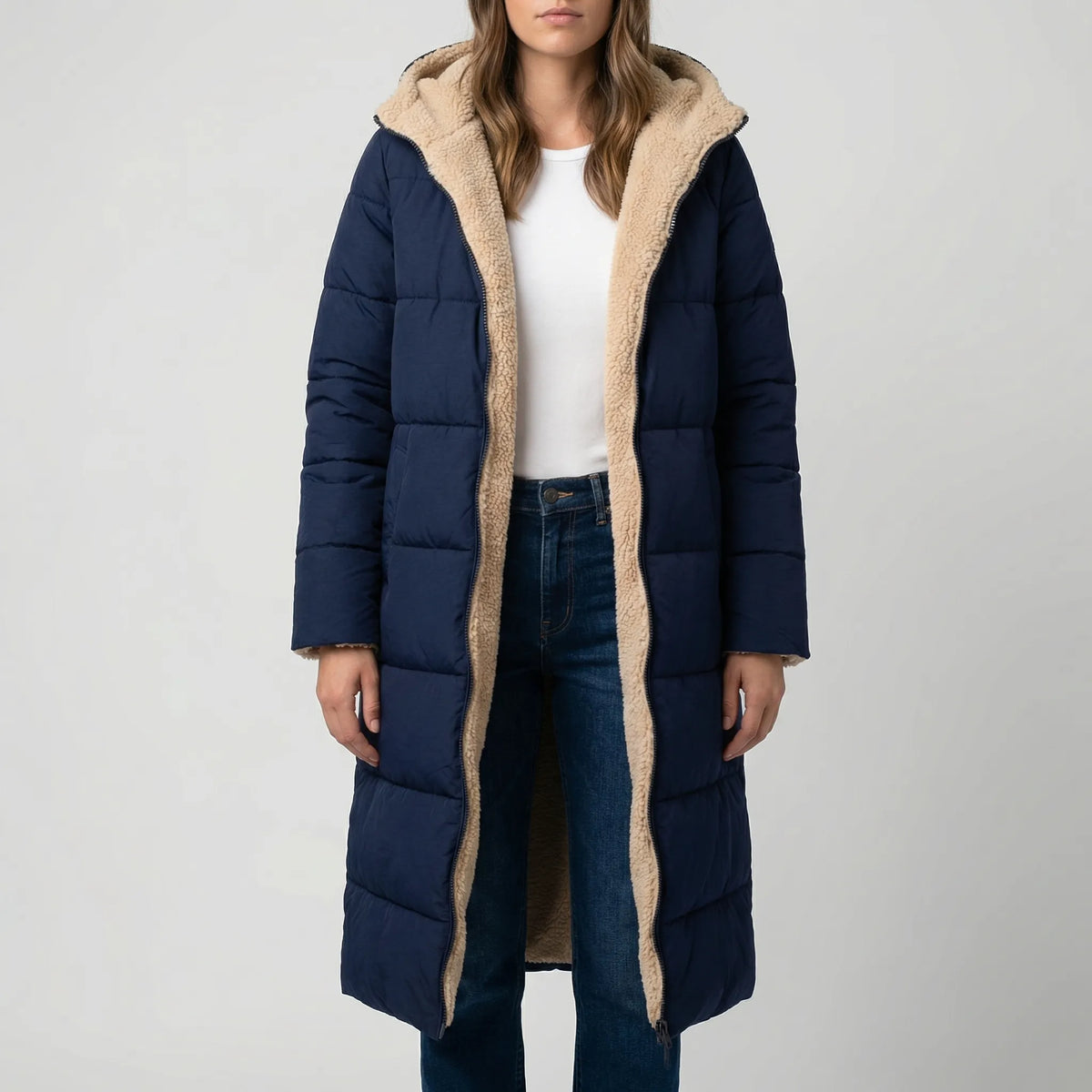 Cappotto Invernale Lungo Reversibile con Cappuccio