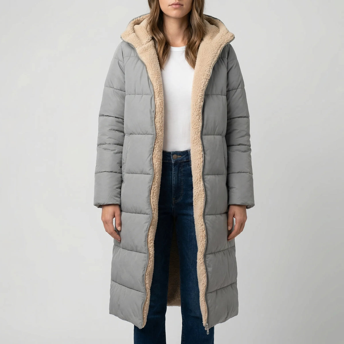 Cappotto Invernale Lungo Reversibile con Cappuccio