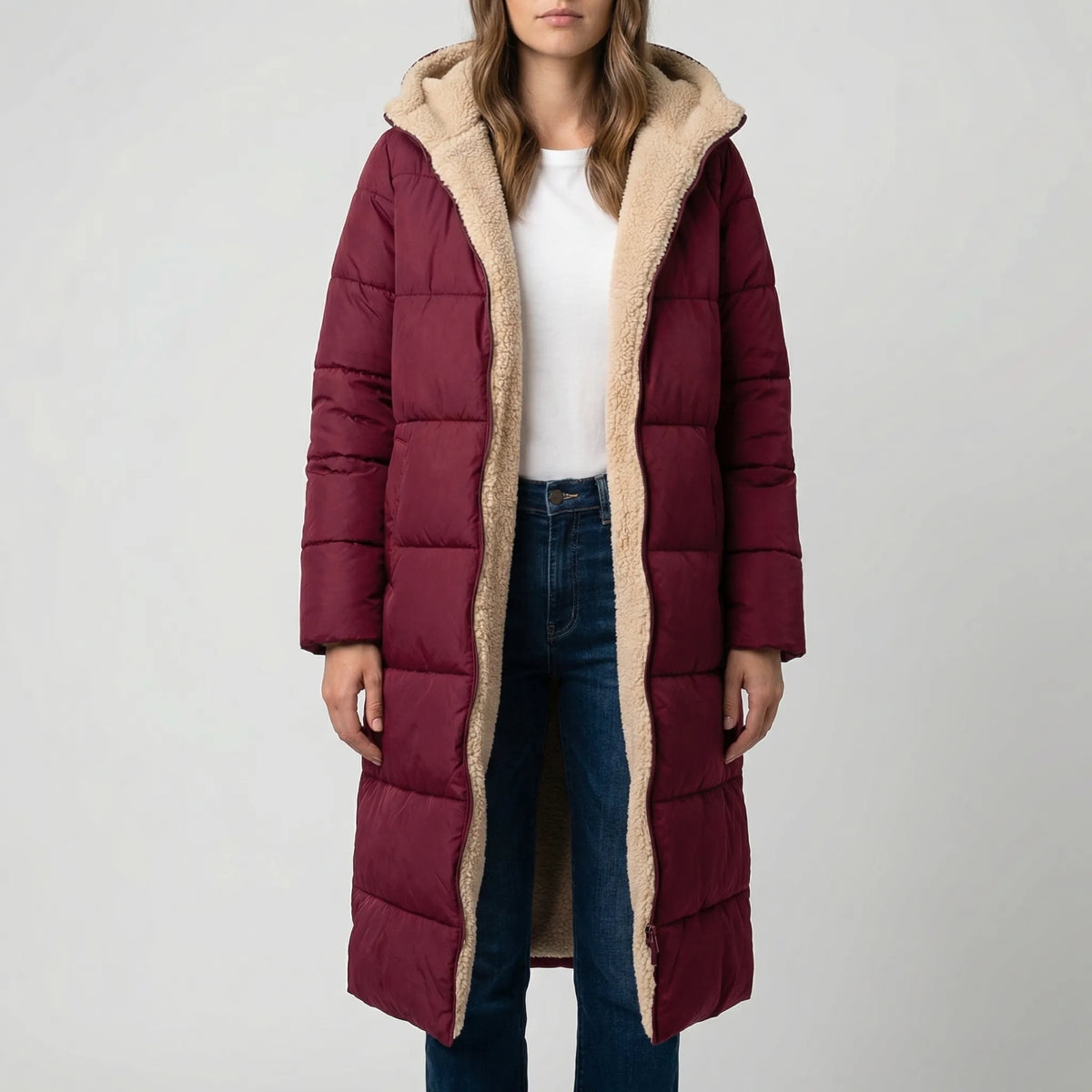 Cappotto Invernale Lungo Reversibile con Cappuccio