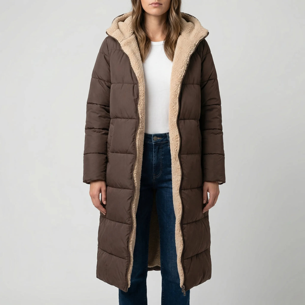 Cappotto Invernale Lungo Reversibile con Cappuccio